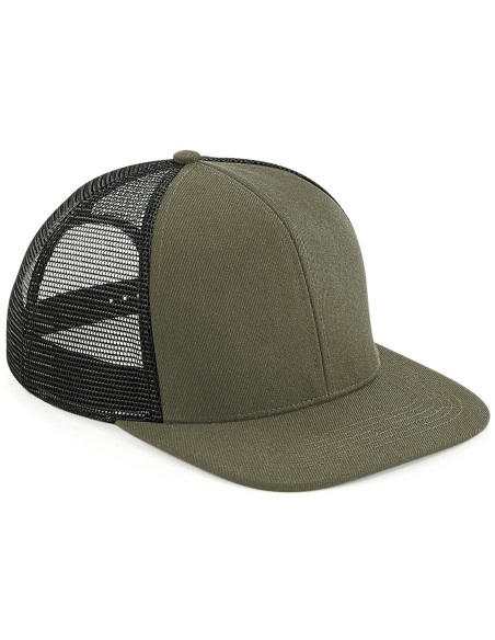 B-B664-Original Flat Peak 6 Panel Trucker Cap