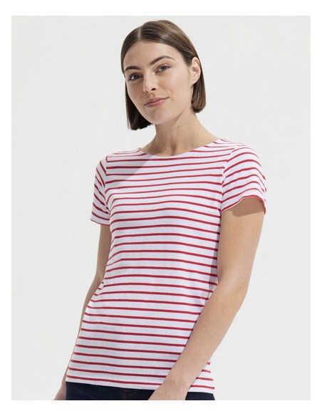 SOL-01399-Womens Round Neck Striped T-Shirt Miles