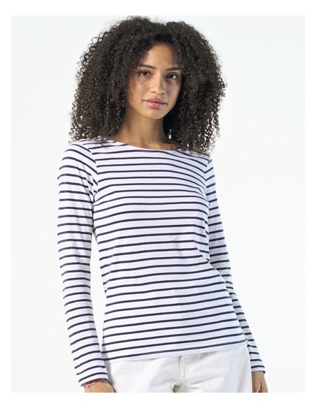 SOL-01403-Womens Long Sleeve Striped T-Shirt Marine