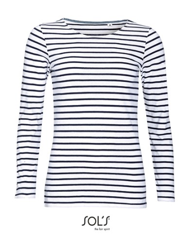 SOL-01403-Womens Long Sleeve Striped T-Shirt Marine
