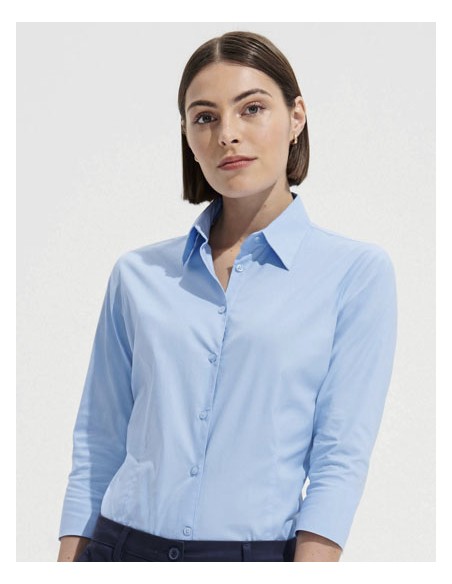SOL-17010-Womens Stretch-3/4-Sleeve Blouse Effect