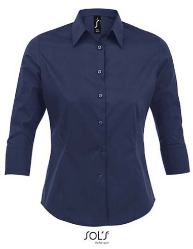 SOL-17010-Womens Stretch-3/4-Sleeve Blouse Effect