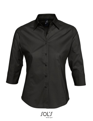 SOL-17010-Womens Stretch-3/4-Sleeve Blouse Effect