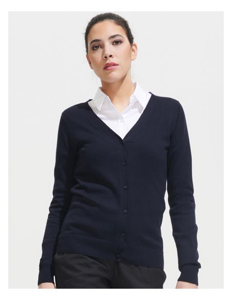 SOL-90012-Womens Golden V-Neck Knitted Cardigan