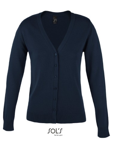 SOL-90012-Womens Golden V-Neck Knitted Cardigan
