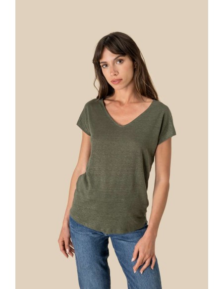 SPA-SP321-LADIES' V-NECK LINEN T-SHIRT