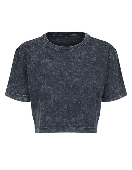B-BY054-Ladies Acid Washed Cropped Tee