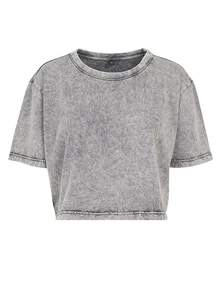 B-BY054-Ladies Acid Washed Cropped Tee