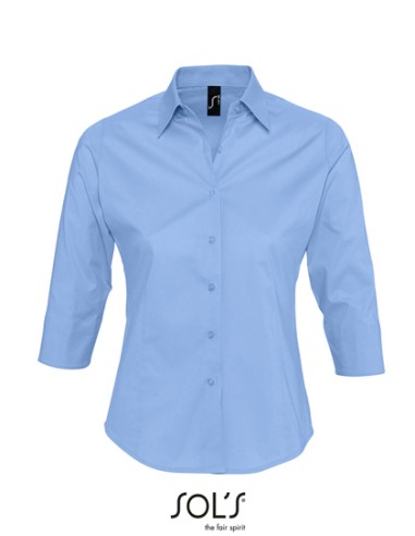 SOL-17010-Womens Stretch-3/4-Sleeve Blouse Effect