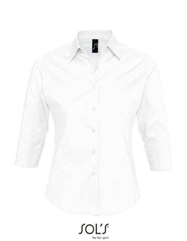 SOL-17010-Womens Stretch-3/4-Sleeve Blouse Effect