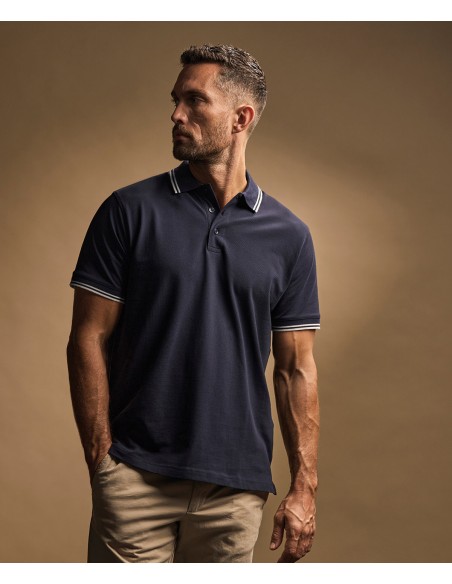 TEE-1407-Mens Luxury Stripe Stretch Polo