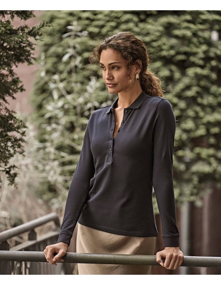 TEE-146-Womens Luxury Stretch Long Sleeve Polo