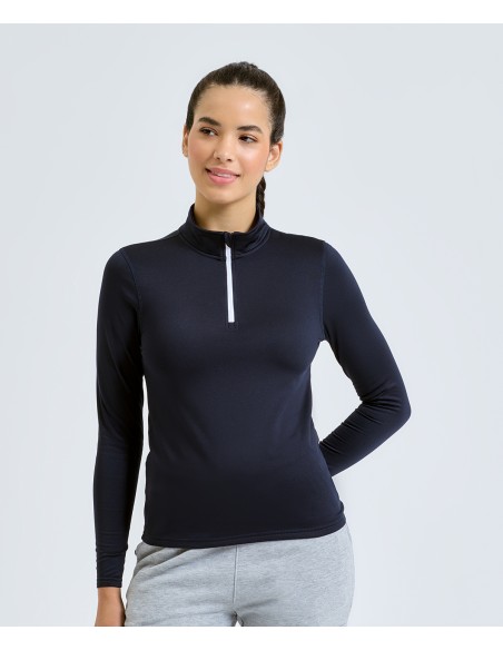 TRI-TR121-Top femme en tissu gratté recyclé à ¼ de zip et à manches longues TriDri®