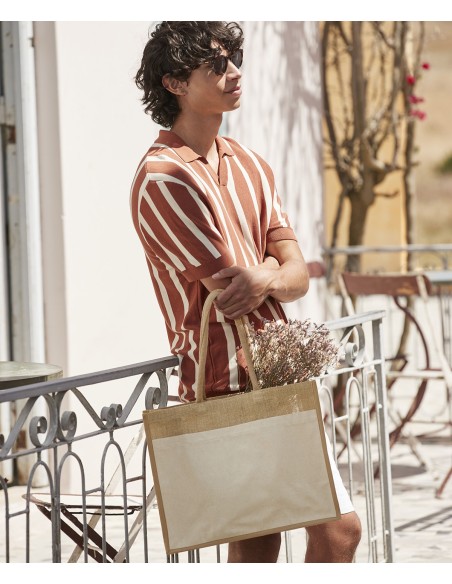 WES-W480-Cotton Pocket Natural Starched Jute Shopper