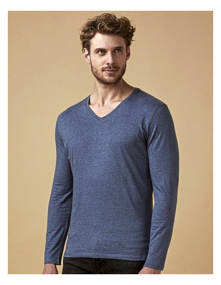 XOB-1460-Mens V-Neck T-Shirt Long Sleeve