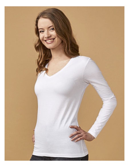 XOB-1560-Womens V-Neck T-Shirt Long Sleeve