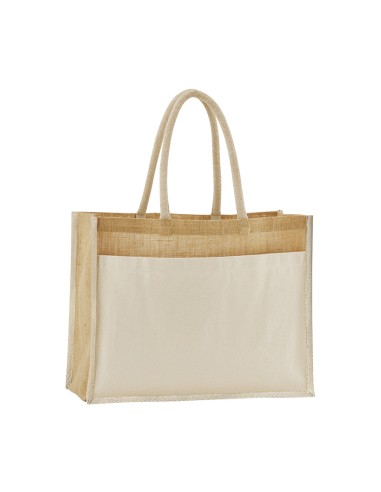 WES-W480-Cotton Pocket Natural Starched Jute Shopper