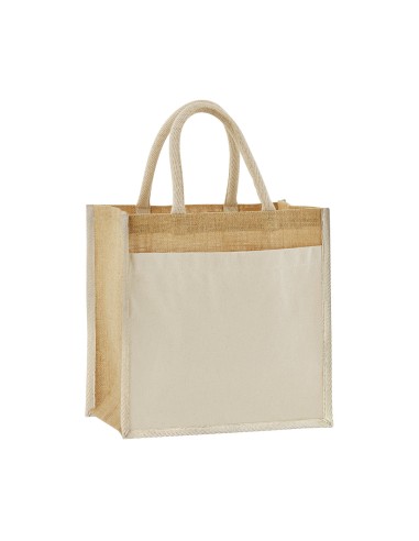 WES-W483-Cotton Pocket Natural Starched Jute Midi Bag