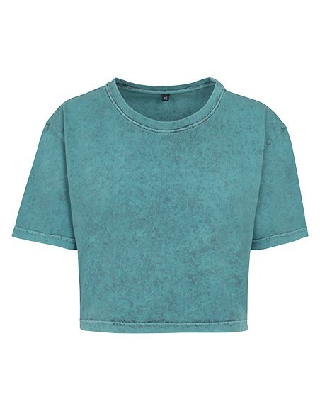B-BY054-Ladies Acid Washed Cropped Tee