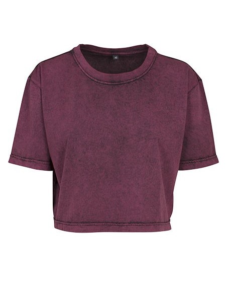 B-BY054-Ladies Acid Washed Cropped Tee