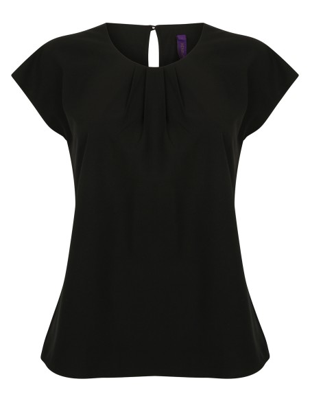 H-H597-Ladies Pleat Front Short Sleeve Blouse