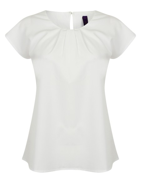 H-H597-Ladies Pleat Front Short Sleeve Blouse