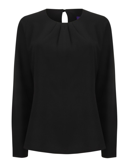 H-H598-Ladies Pleat Front Long Sleeved Blouse