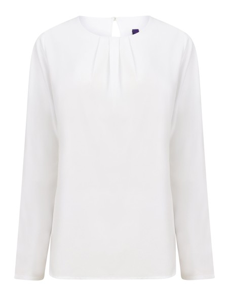 H-H598-Ladies Pleat Front Long Sleeved Blouse