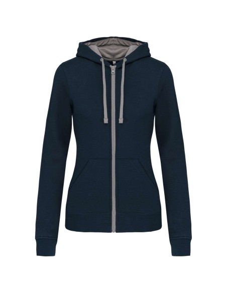 K-KA467-LADIES’ CONTRAST HOODED FULL ZIP SWEATSHIRT