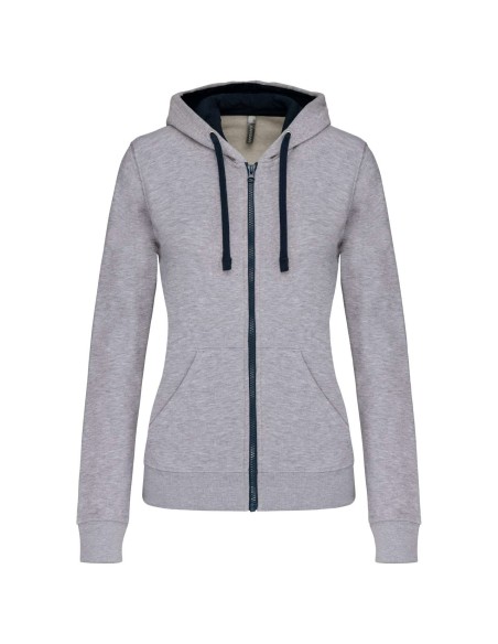 K-KA467-LADIES’ CONTRAST HOODED FULL ZIP SWEATSHIRT