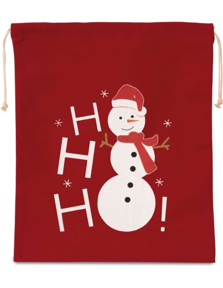K-KI0745-COTTON BAG WITH SNOWMAN DESIGN AND DRAWCORD CLOSURE