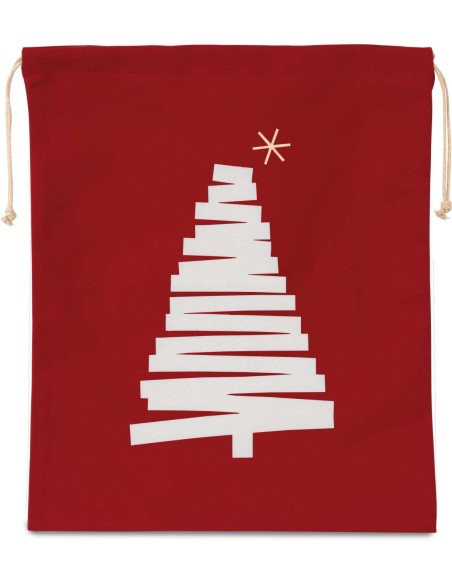 K-KI0746-COTTON BAG WITH CHRISTMAS TREE DESIGN AND DRAWCORD CLOSURE