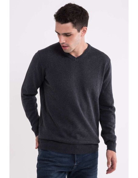 L-LW9133-MEN’S V-NECK FINE GAUGE COTTON PULLOVER