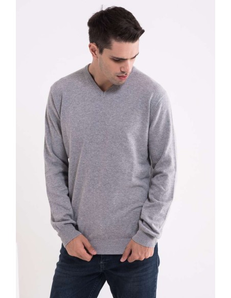 L-LW9133-MEN’S V-NECK FINE GAUGE COTTON PULLOVER