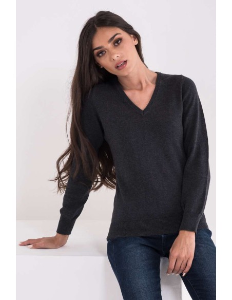 L-LWL9133-LADIES’ V-NECK FINE GAUGE COTTON PULLOVER