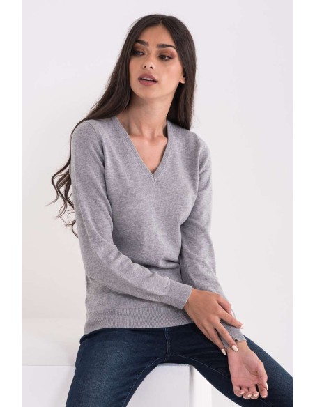 L-LWL9133-LADIES’ V-NECK FINE GAUGE COTTON PULLOVER
