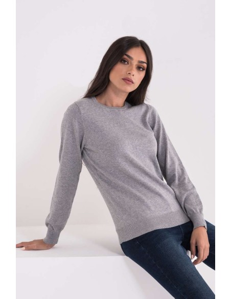 L-LWL9188-LADIES’ CREW NECK FINE GAUGE COTTON PULLOVER
