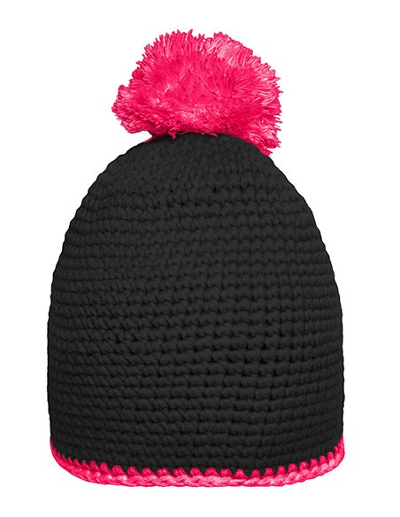 M-MB7964-Pompon Hat With Contrast Stripe