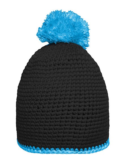 M-MB7964-Pompon Hat With Contrast Stripe