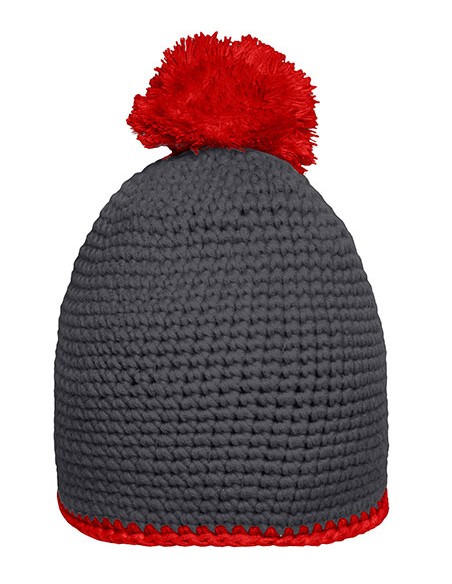 M-MB7964-Pompon Hat With Contrast Stripe