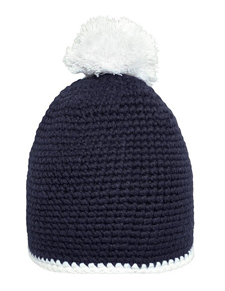 M-MB7964-Pompon Hat With Contrast Stripe