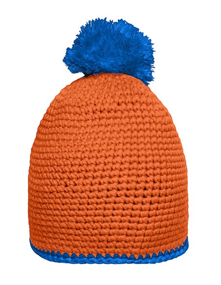 M-MB7964-Pompon Hat With Contrast Stripe