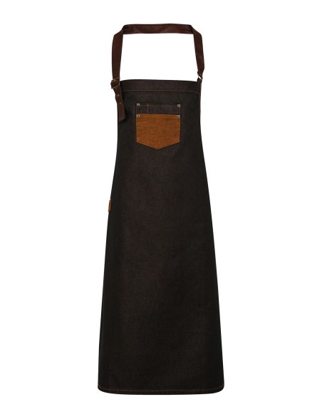 P-PR136-Division Waxed Look Denim Bib Apron With Faux Leather