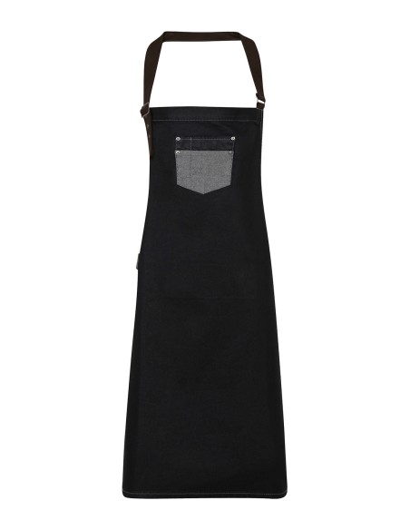 P-PR136-Division Waxed Look Denim Bib Apron With Faux Leather