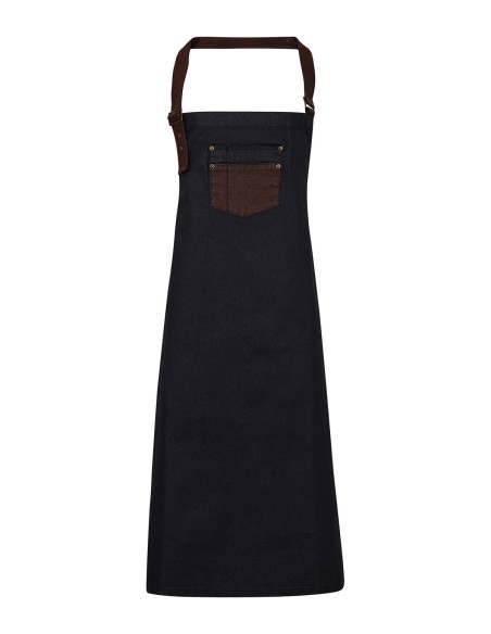 P-PR136-Division Waxed Look Denim Bib Apron With Faux Leather