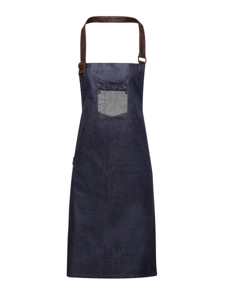 P-PR136-Division Waxed Look Denim Bib Apron With Faux Leather