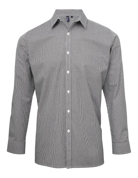 P-PR220-Mens Microcheck (Gingham) Long Sleeve Cotton Shirt