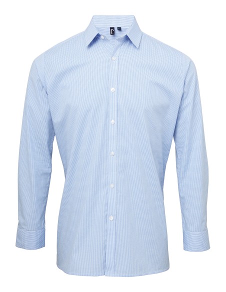 P-PR220-Mens Microcheck (Gingham) Long Sleeve Cotton Shirt