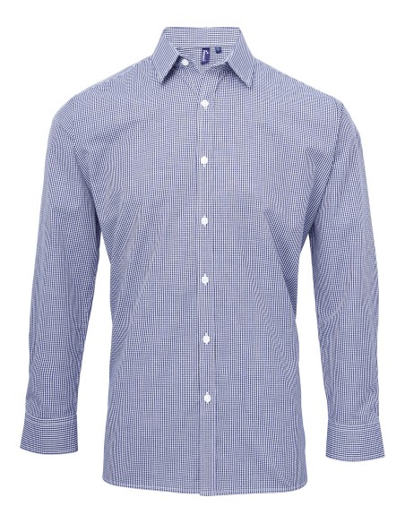 P-PR220-Mens Microcheck (Gingham) Long Sleeve Cotton Shirt