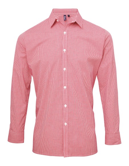 P-PR220-Mens Microcheck (Gingham) Long Sleeve Cotton Shirt
